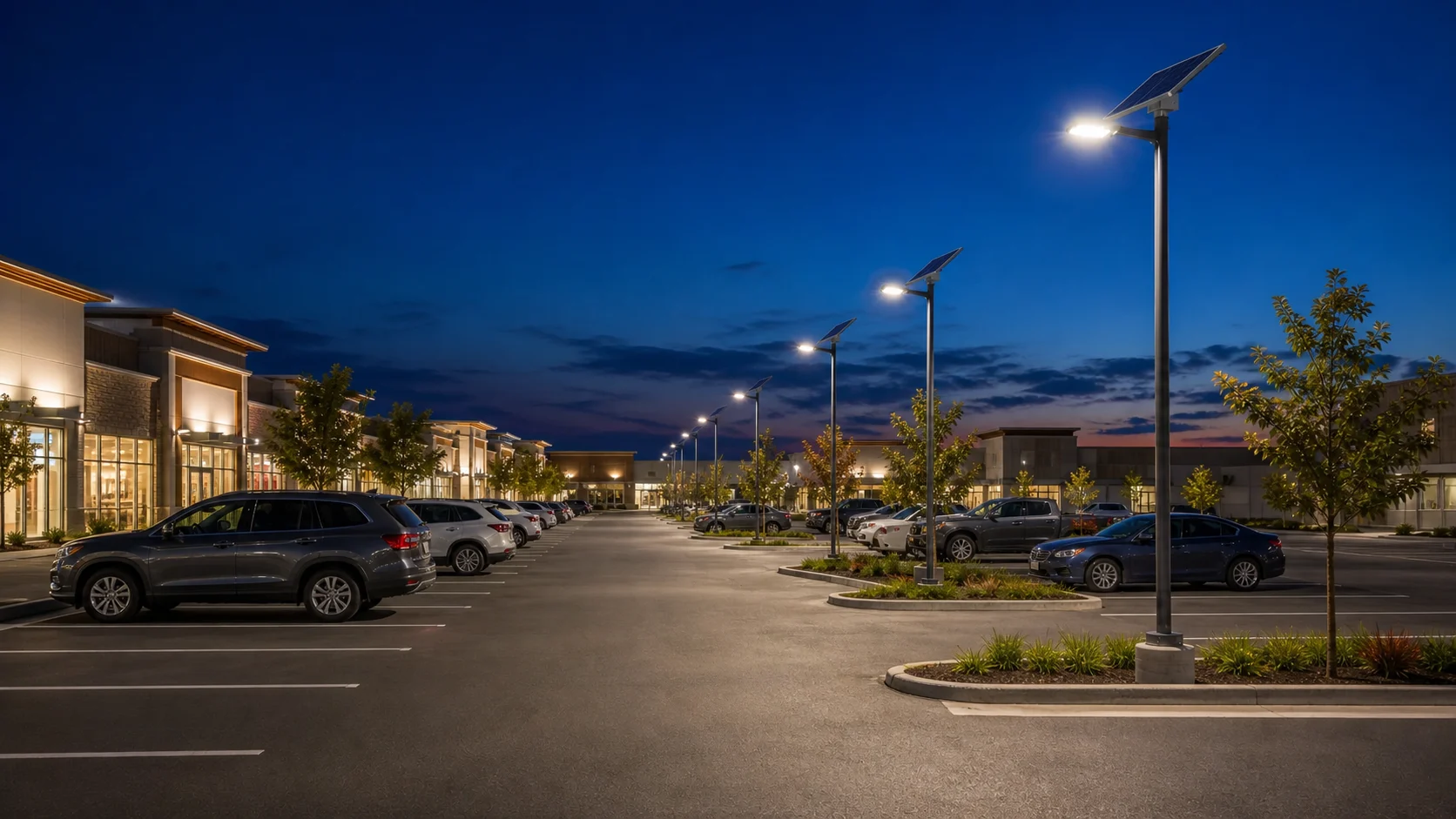 Solar lighting application reference for a commercial parking area